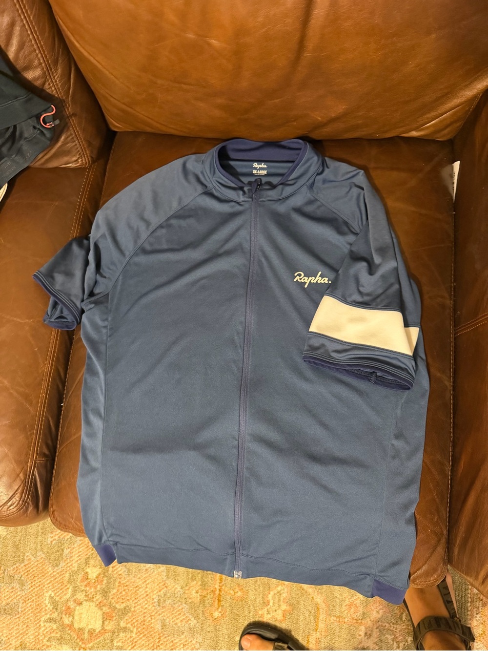 Rapha Navy Short Sleeve Cycling Jersey with Cream Sleeve Stripe